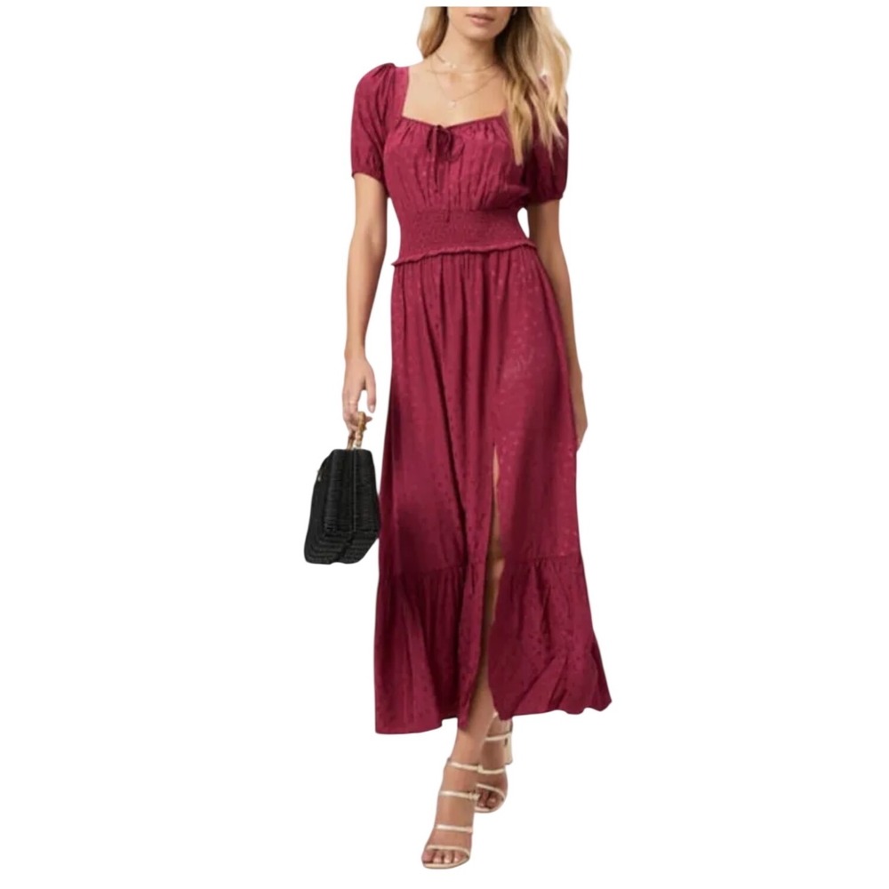 Paige Avonne Dobby Smocked Maxi Dress in Berry Jam Size XS $269 NWOT